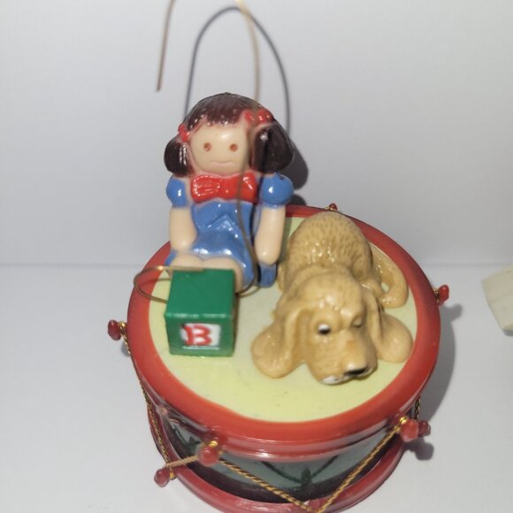 Vintage Plastic Ornaments Set of 2 * Rag Doll Girl, Dog, Drum, Train - Picture 3 of 3